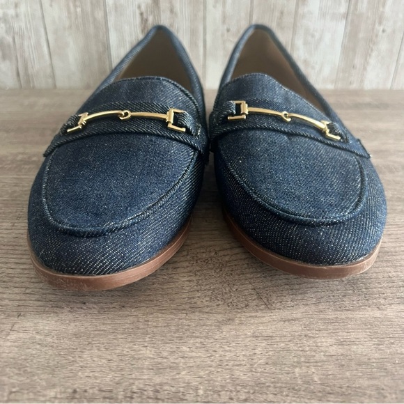 Ann Taylor Blue Denim Loafers with Gold Horsebit Accent 6 - Picture 4 of 6